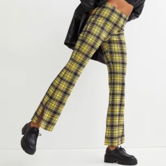 H&M Slit Detail Jazz Pants Yellow Black Plaid Size Small - Picture 1 of 6